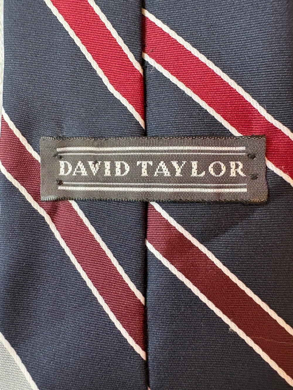 Vintage David Taylor Repp Stripe Necktie Navy Red Silver Wide Blade